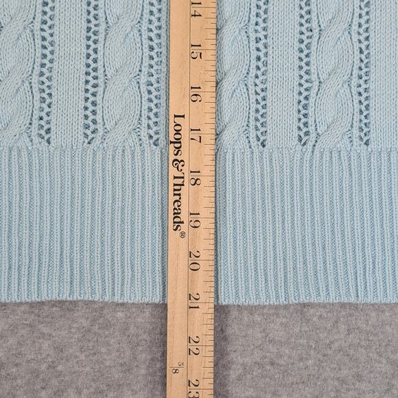 Talbots Open Knit Cable Crewneck Sweater Womens M Light Aqua Mint Coastal Preppy - Picture 10 of 11
